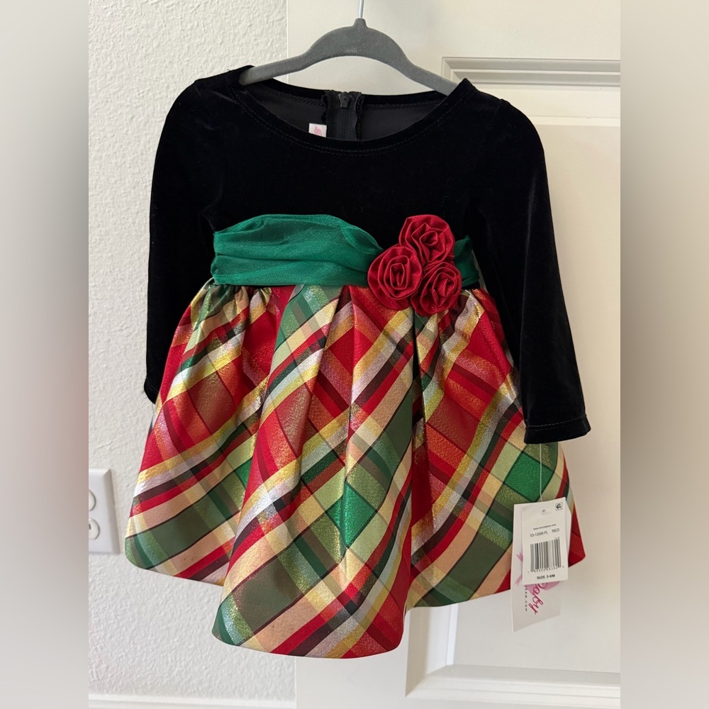 NWT Bonnie Baby Plaid Christmas Dress (3-6 months)